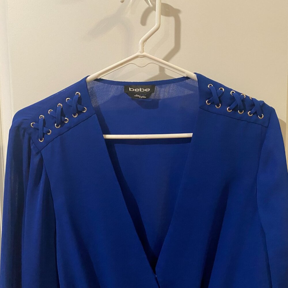 Bebe Royal Blue Wrap Crossover Top Size Large - Picture 4 of 11